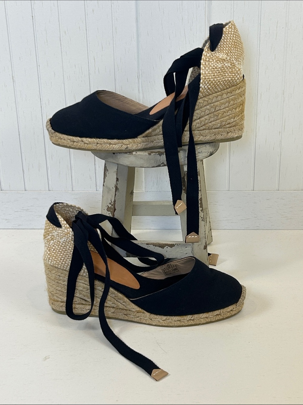 Castañer Carina Navy Canvas Espadrille Wedge Sandals 37